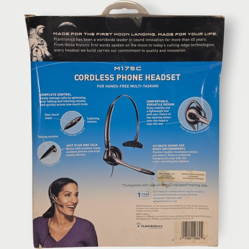 Plantronics M175C Cordless Phone Headset Noise Canceling Mic 2.5mm Plug SEALED!